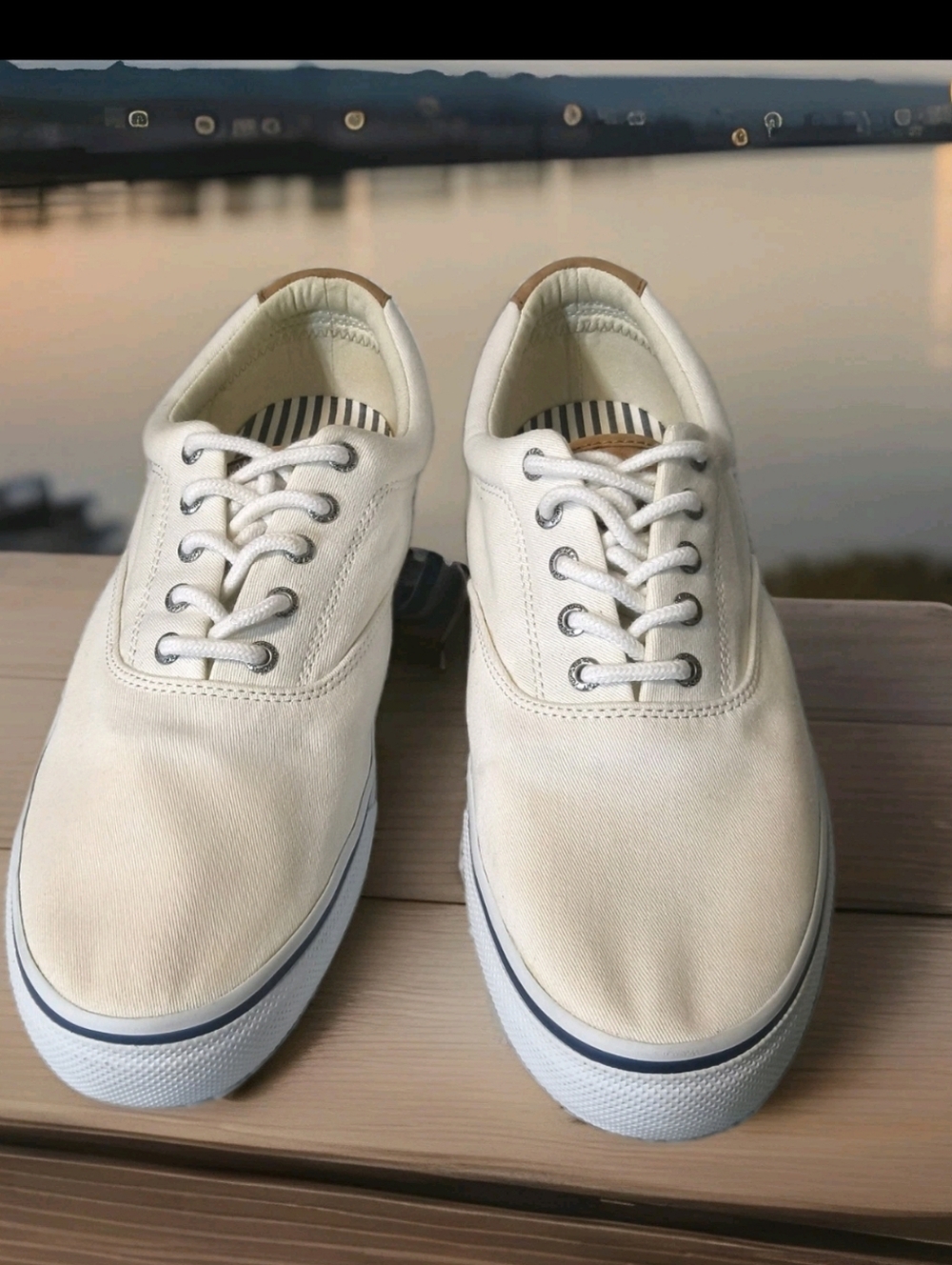 Men's Sperry Top-Sider Striper II CVO Washed Sneaker. Cream Size 12.M